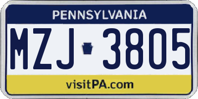 PA license plate MZJ3805