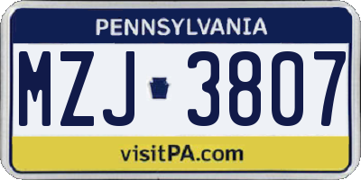 PA license plate MZJ3807