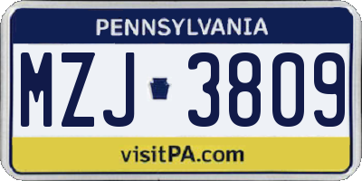 PA license plate MZJ3809
