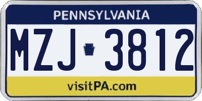 PA license plate MZJ3812