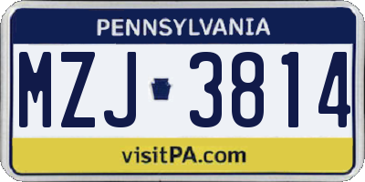PA license plate MZJ3814