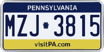 PA license plate MZJ3815
