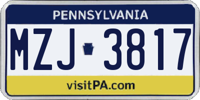 PA license plate MZJ3817