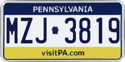 PA license plate MZJ3819