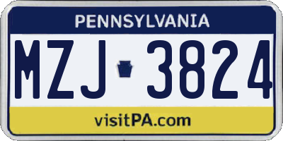 PA license plate MZJ3824