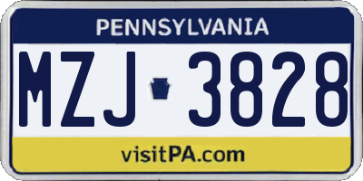 PA license plate MZJ3828