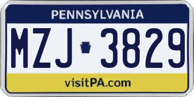 PA license plate MZJ3829