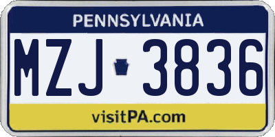 PA license plate MZJ3836