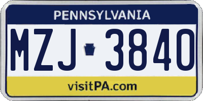 PA license plate MZJ3840