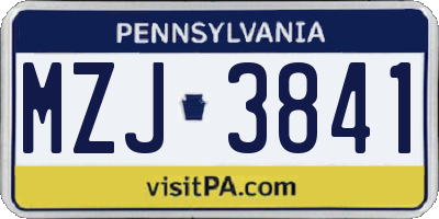 PA license plate MZJ3841
