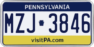 PA license plate MZJ3846