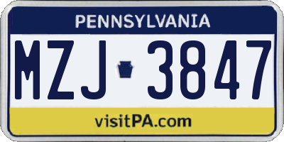 PA license plate MZJ3847