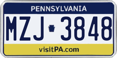 PA license plate MZJ3848