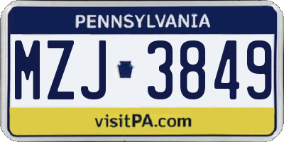 PA license plate MZJ3849