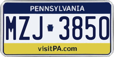 PA license plate MZJ3850