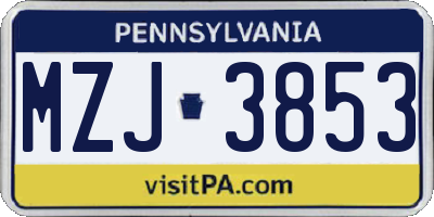 PA license plate MZJ3853