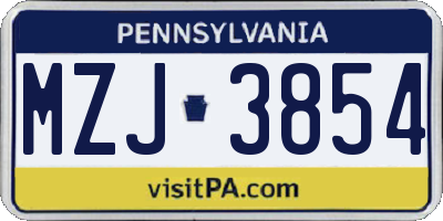 PA license plate MZJ3854