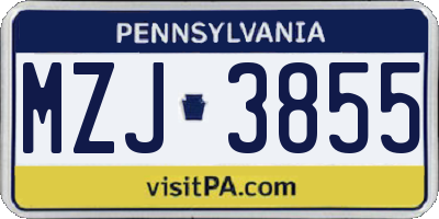 PA license plate MZJ3855