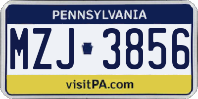 PA license plate MZJ3856