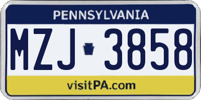 PA license plate MZJ3858
