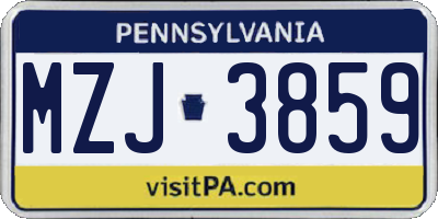 PA license plate MZJ3859