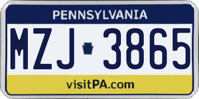PA license plate MZJ3865