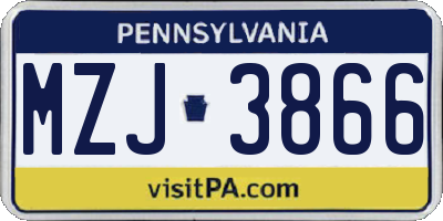 PA license plate MZJ3866
