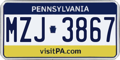 PA license plate MZJ3867