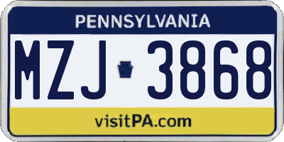PA license plate MZJ3868