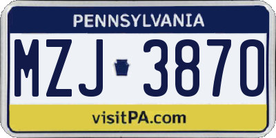 PA license plate MZJ3870