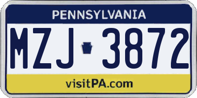 PA license plate MZJ3872