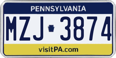 PA license plate MZJ3874