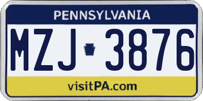 PA license plate MZJ3876