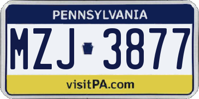 PA license plate MZJ3877