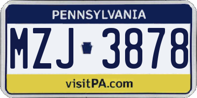PA license plate MZJ3878