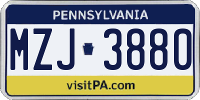 PA license plate MZJ3880