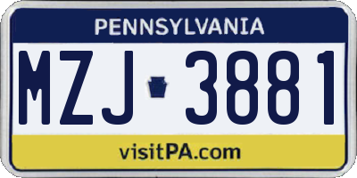 PA license plate MZJ3881