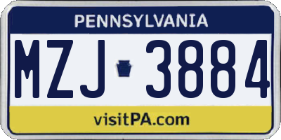 PA license plate MZJ3884