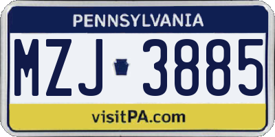 PA license plate MZJ3885