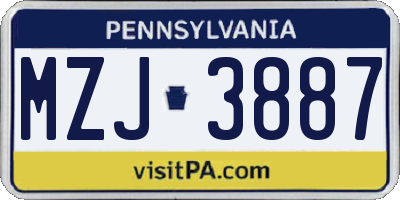 PA license plate MZJ3887