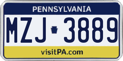 PA license plate MZJ3889