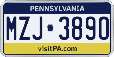PA license plate MZJ3890