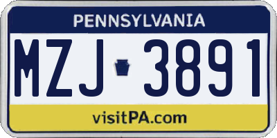 PA license plate MZJ3891