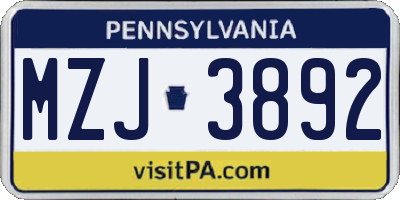 PA license plate MZJ3892