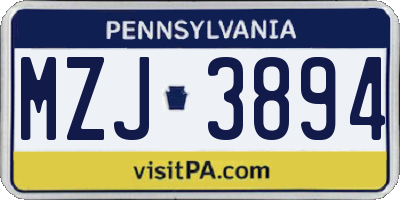 PA license plate MZJ3894