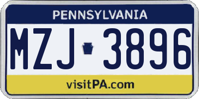 PA license plate MZJ3896
