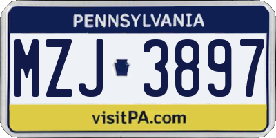 PA license plate MZJ3897