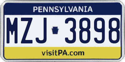 PA license plate MZJ3898