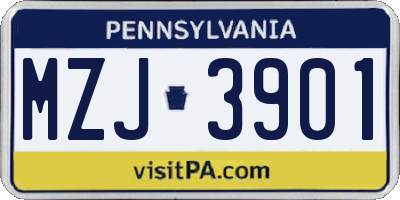 PA license plate MZJ3901