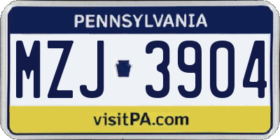 PA license plate MZJ3904